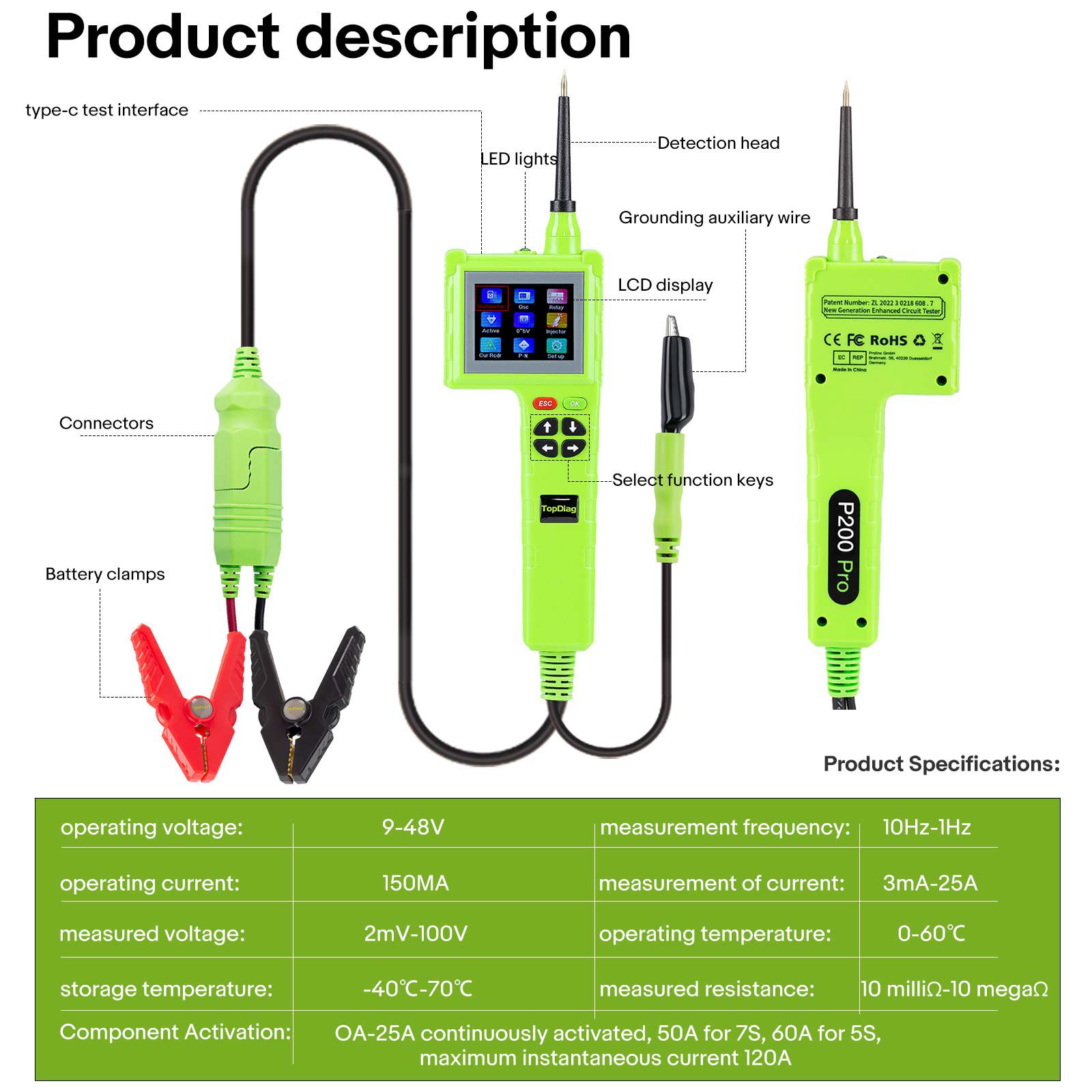 TOPDIAG P200 Pro P200Pro Neue Generation von intelligenten Schaltungsdetektoren für alle 9V-48V für Auto Lkw Boot
