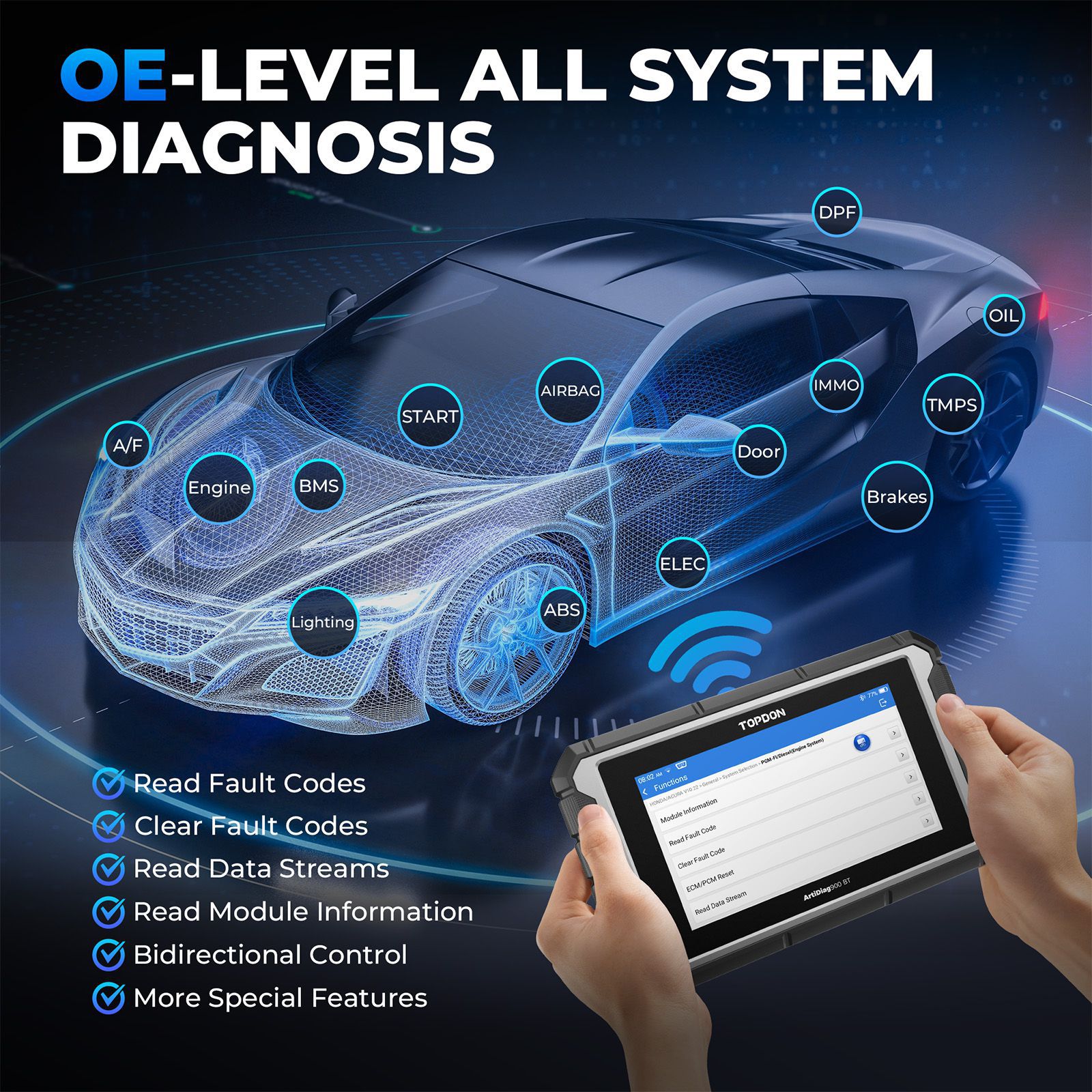 2024 TOPDON ArtiDiag 900 BT AD900BT Bidirektionales Diagnosewerkzeug Unterstützt ECU Codierung 28 Service Funktionen 2 Jahre kostenloses Update