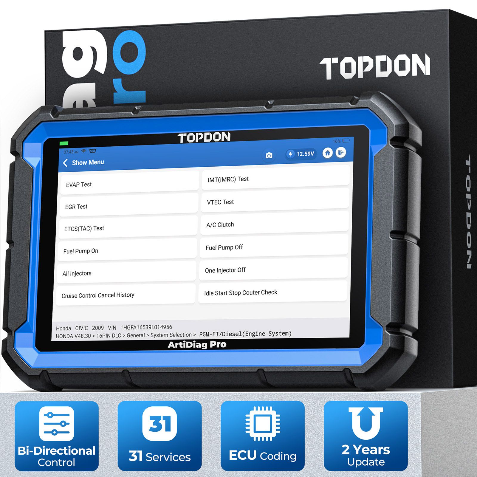 TOPDON ArtiDiag Pro bidirektionales Diagnose-Scan-Tool mit ECU-Codierung, 31-Reset-Funktionen, FCA Autoauth, 2-Jahre kostenloses Update