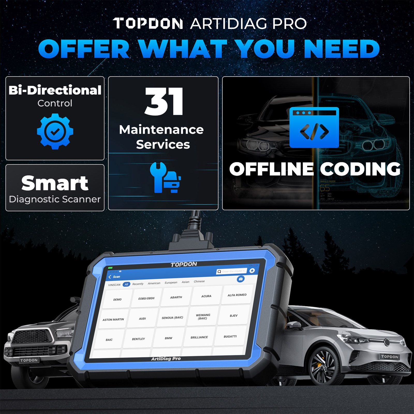 TOPDON ArtiDiag Pro bidirektionales Diagnose-Scan-Tool mit ECU-Codierung, 31-Reset-Funktionen, FCA Autoauth, 2-Jahre kostenloses Update