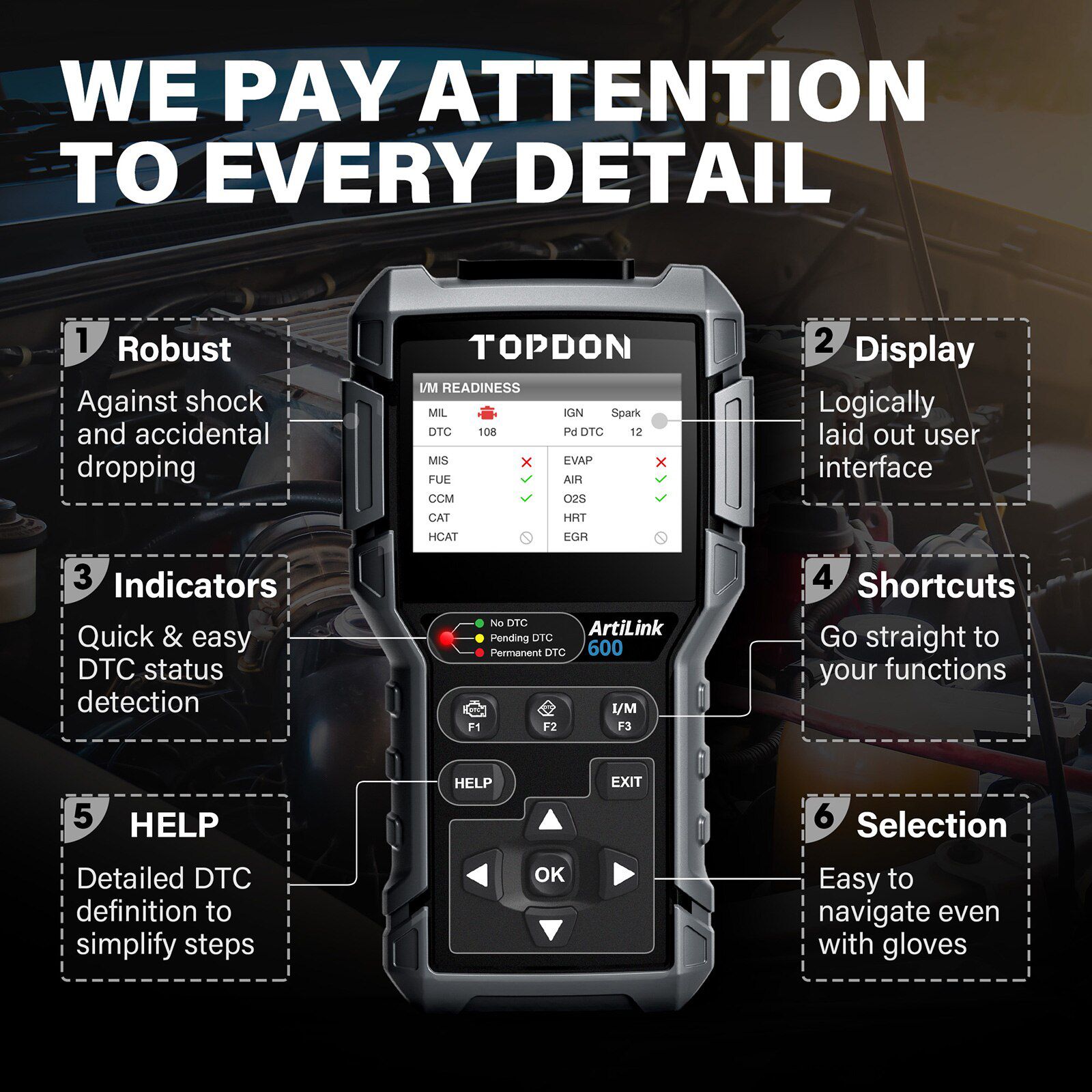 TOPDON ArtiLink600 OBD2 Auto Diagnose Tool Lifetime Free Update Automotive Scan Diagnostics ABS SRS Motor Test Auto Scanner