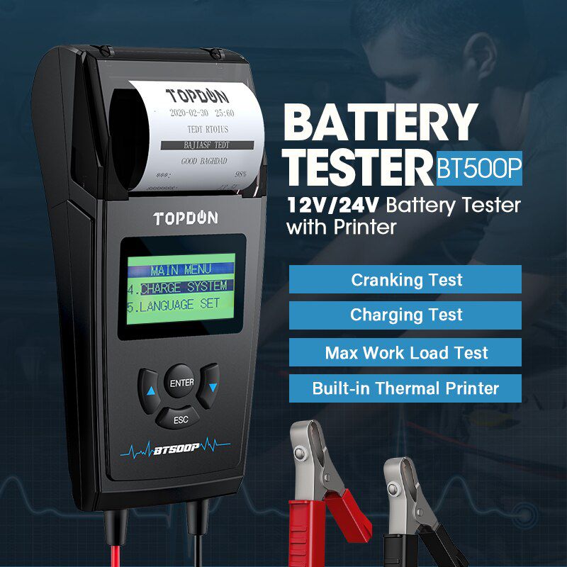 TOPDON BT500P 12V 24V Auto Batterie Tester mit Drucker Batterie Last Test für Motorrad Auto Laden Kurbelbatterie Analyzer