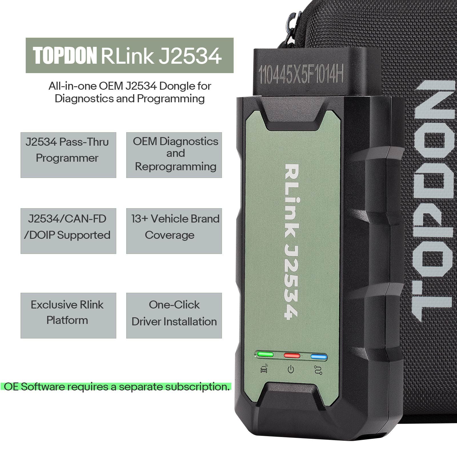 TOPDON Rlink J2534 Pass-Thru Programmer Supports All J2534 Protocols, Windows 7, 8, 10, 11