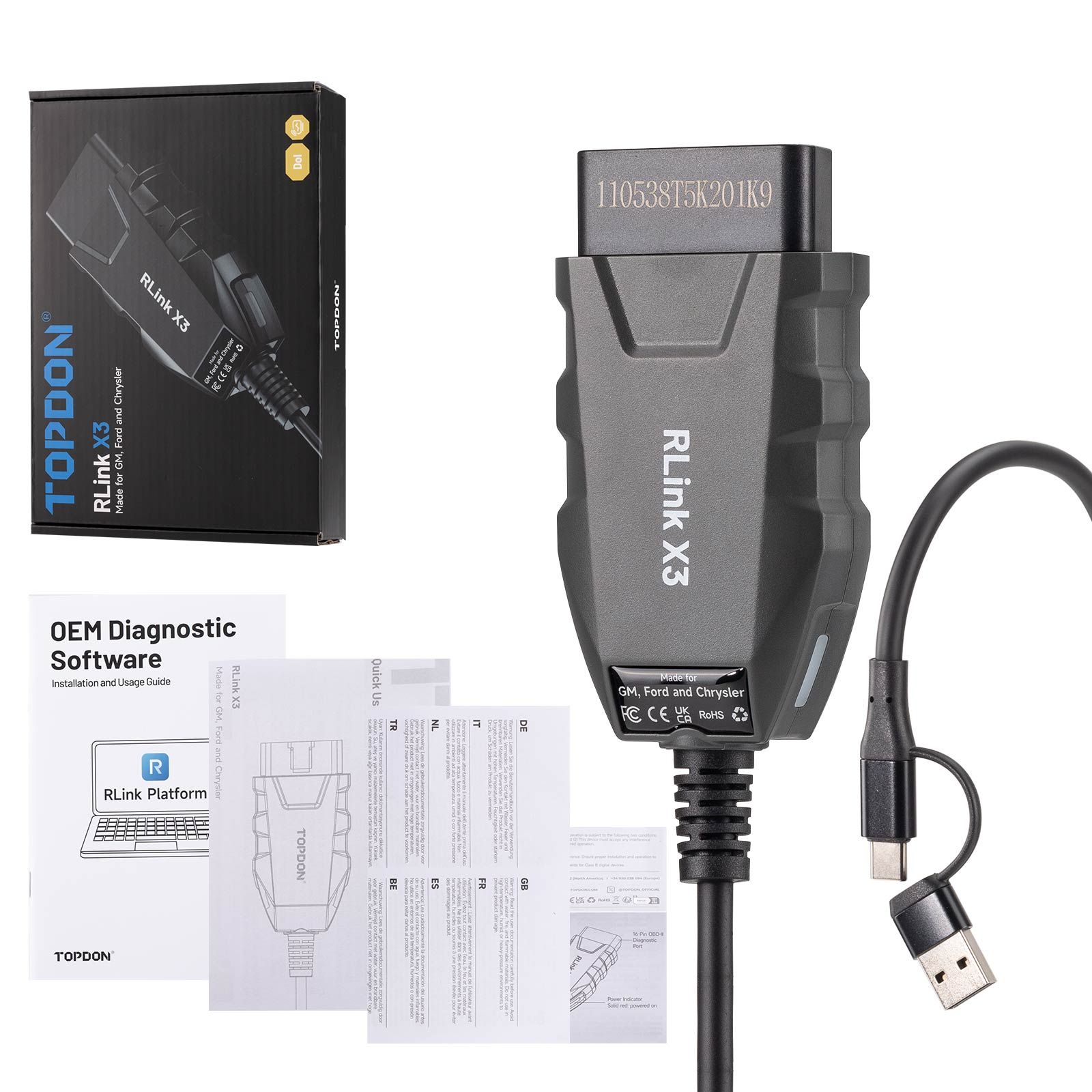 2026 TOPDON RLink X3 J2534 Pass-through Programmer für US-Fahrzeugmarken für GM, Ford und Chrysler