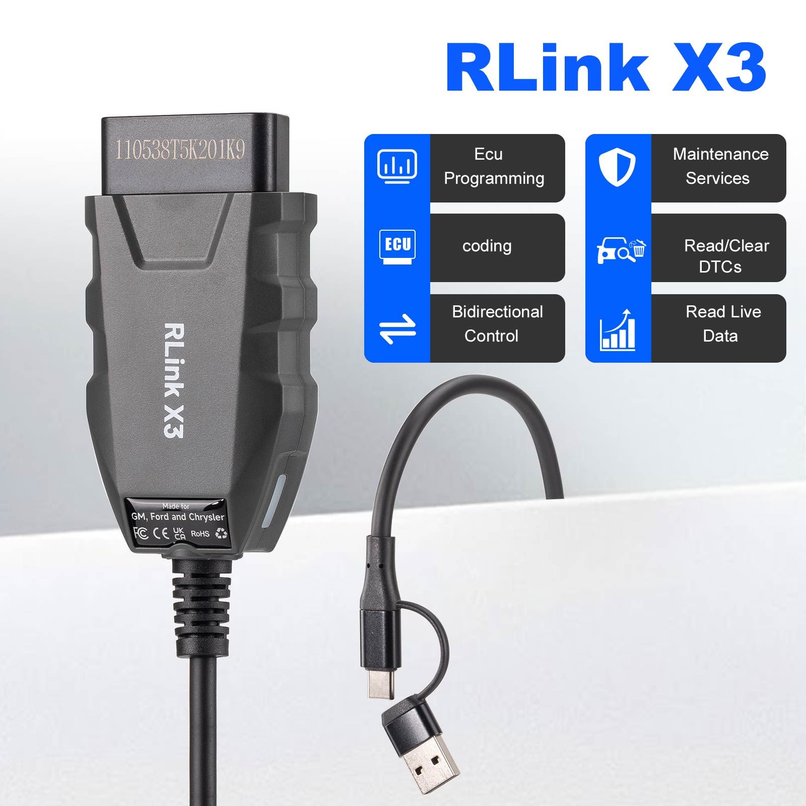 2026 TOPDON RLink X3 J2534 Pass-through Programmer für US-Fahrzeugmarken für GM, Ford und Chrysler