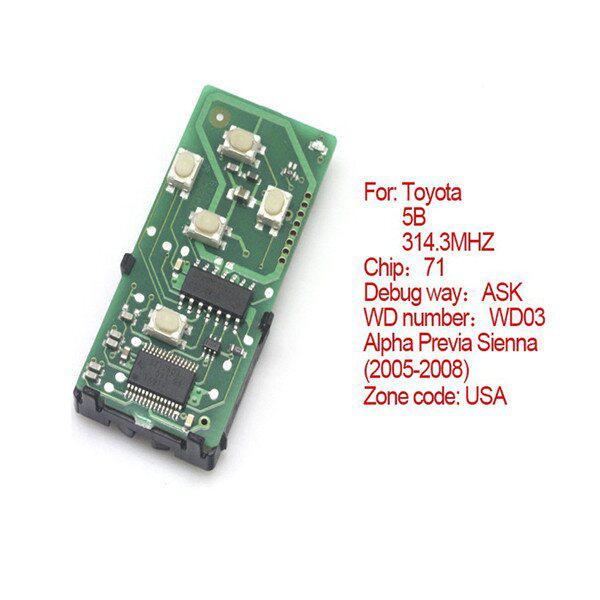Toyota Smart Card Board 5 Buttons 314.3 MHZ Nummer 271451 -0780 -USA
