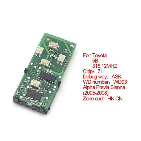 Toyota Smart Card Board 5 Buttons 315.12MHZ Nummer:271451 -0780 -HK -CN