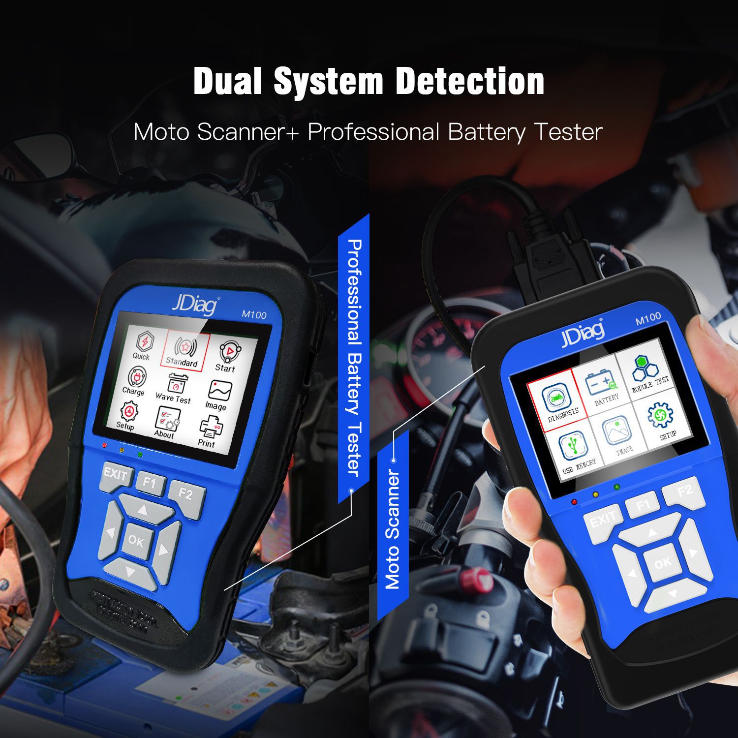 JDiag M100 Universal Motorrad Scan Tool + 12V Battery Tester Dual System Moto Scan Tool For Kawasaki Honda Yamaha