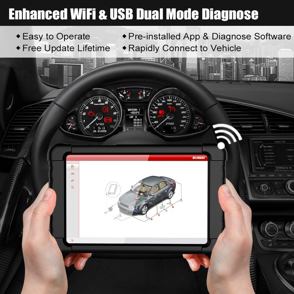 UCANDAS VDM WIFI Full System OBD2 Scanner ABS Airbag Oil EPB DPF Reset Code Reader Auto Car Diagnostic Tool