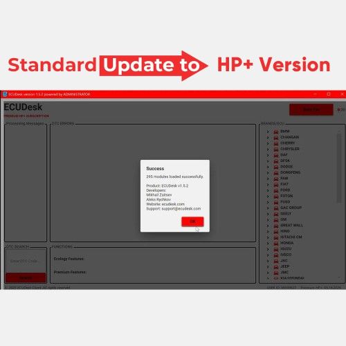 Upgrade Service For ECUDesk Standard Version Update to HP+ Version No file Limitation Per Day Supports IMMO OFF, Speed Limit OFF