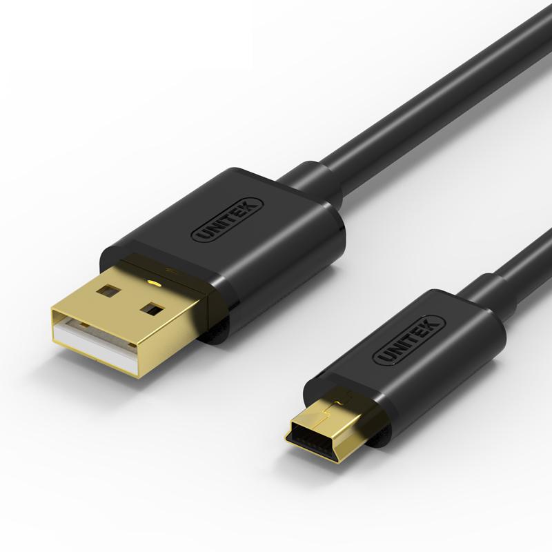 UNITEK Top Quality USB Cable 2.0 Mini 5pin Data Cable - A Male to 5Pin B Male Cable (3M)-High -Speed mit Gold -Plattenverbindern - Black