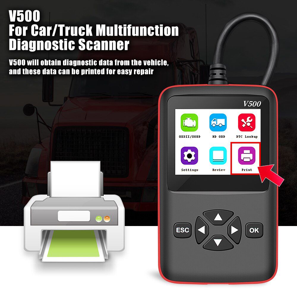 12V/24V V500 OBD2 Motor J1939 J1587 J1708 Code Reader CR-HD Heavy Duty Truck and Car Scanner