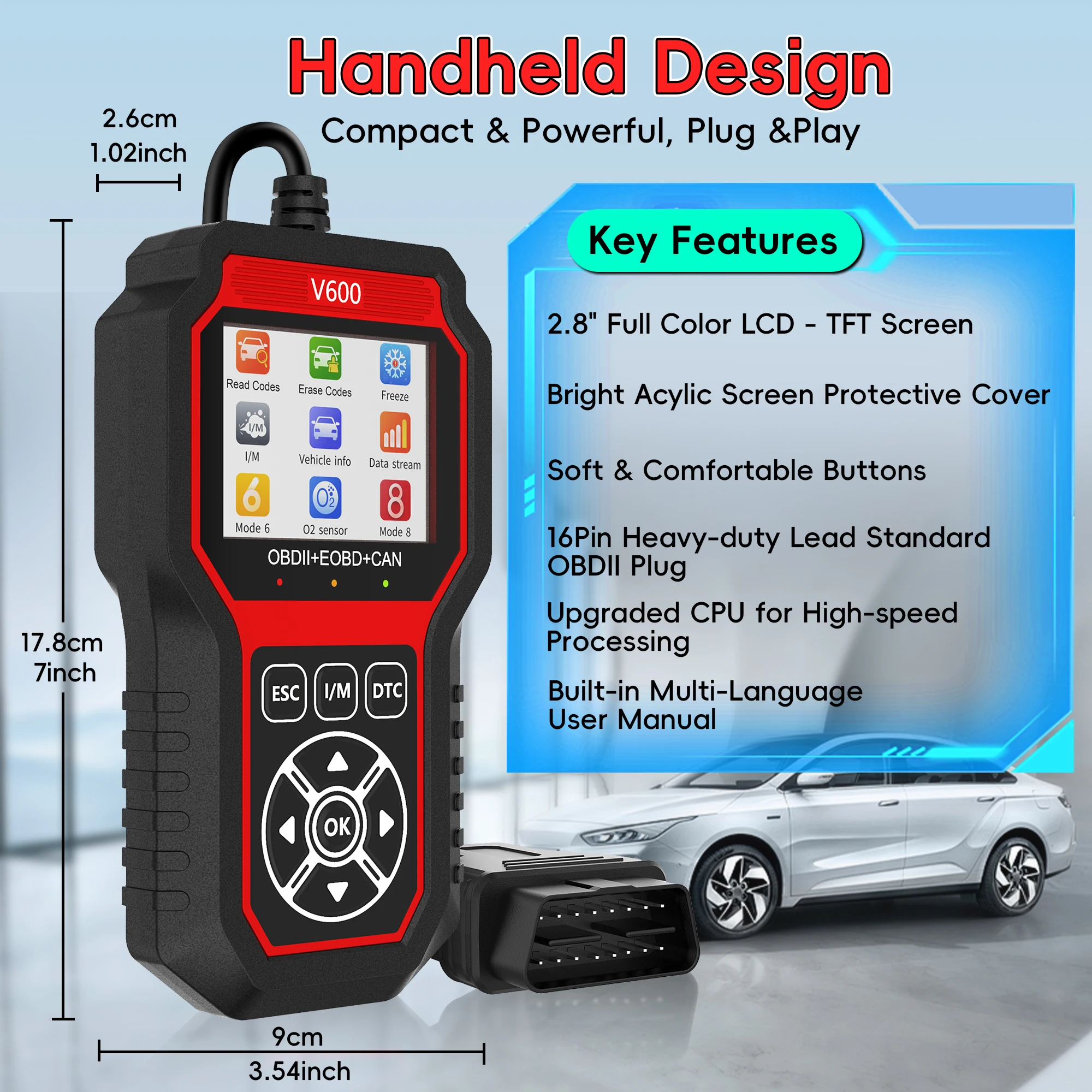 V600 DTC Aufsuchen Fehlercode Auto Diagnosewerkzeug Professionelle Batterie Spannungserkennung Diagnosesauerstoff Sensor Test OBD2 Scanner