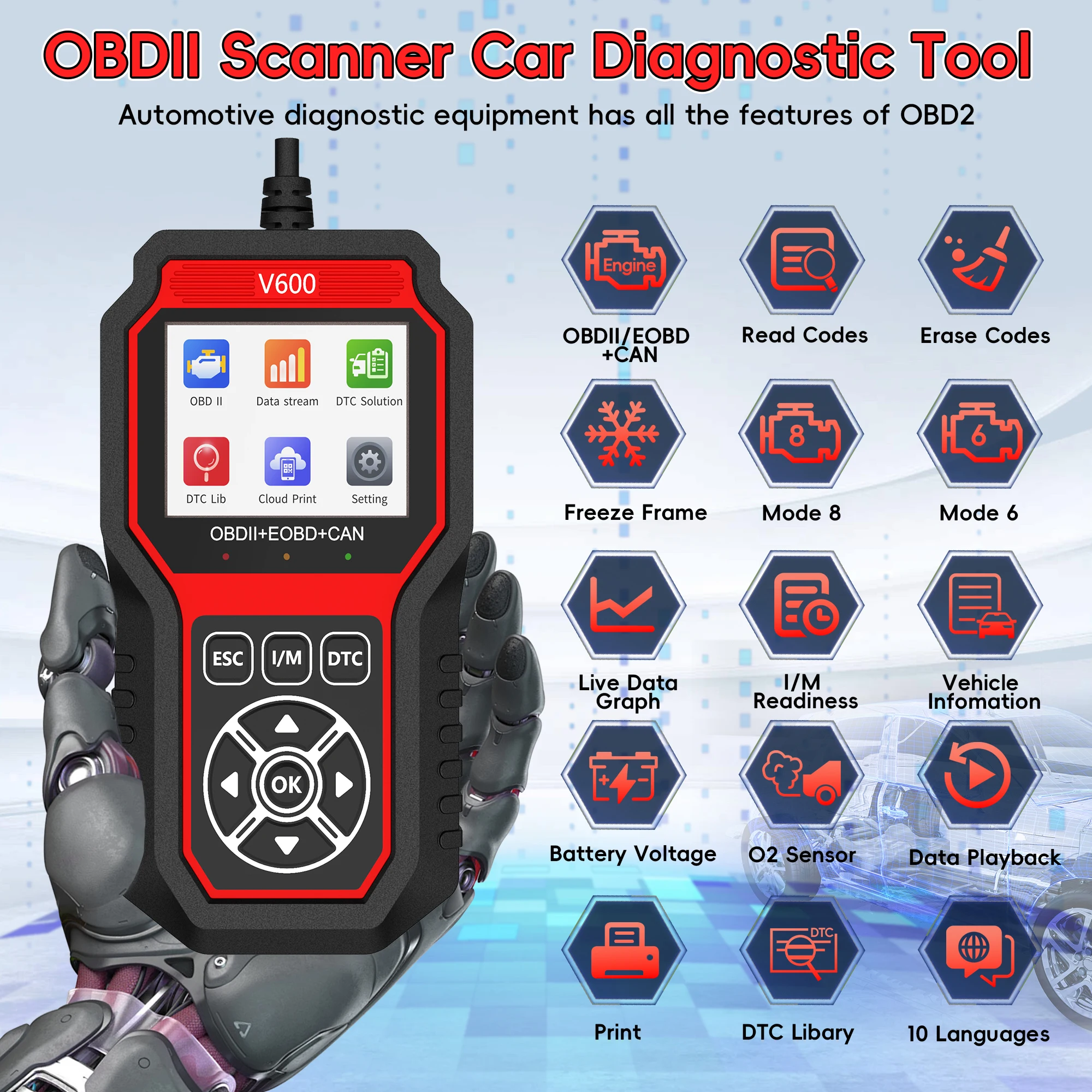 V600 DTC Aufsuchen Fehlercode Auto Diagnosewerkzeug Professionelle Batterie Spannungserkennung Diagnosesauerstoff Sensor Test OBD2 Scanner