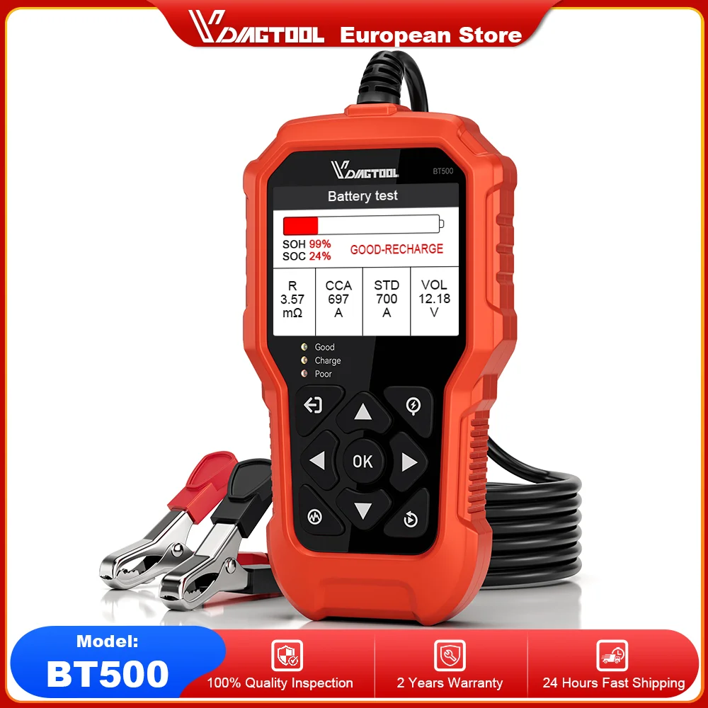 VDIAGTOOL BT500 6V/12V/24V Auto Batterie Tester 5-3000 CCA Automobil Motorrad Lkw Kurbel Laden Scanner Werkzeuge
