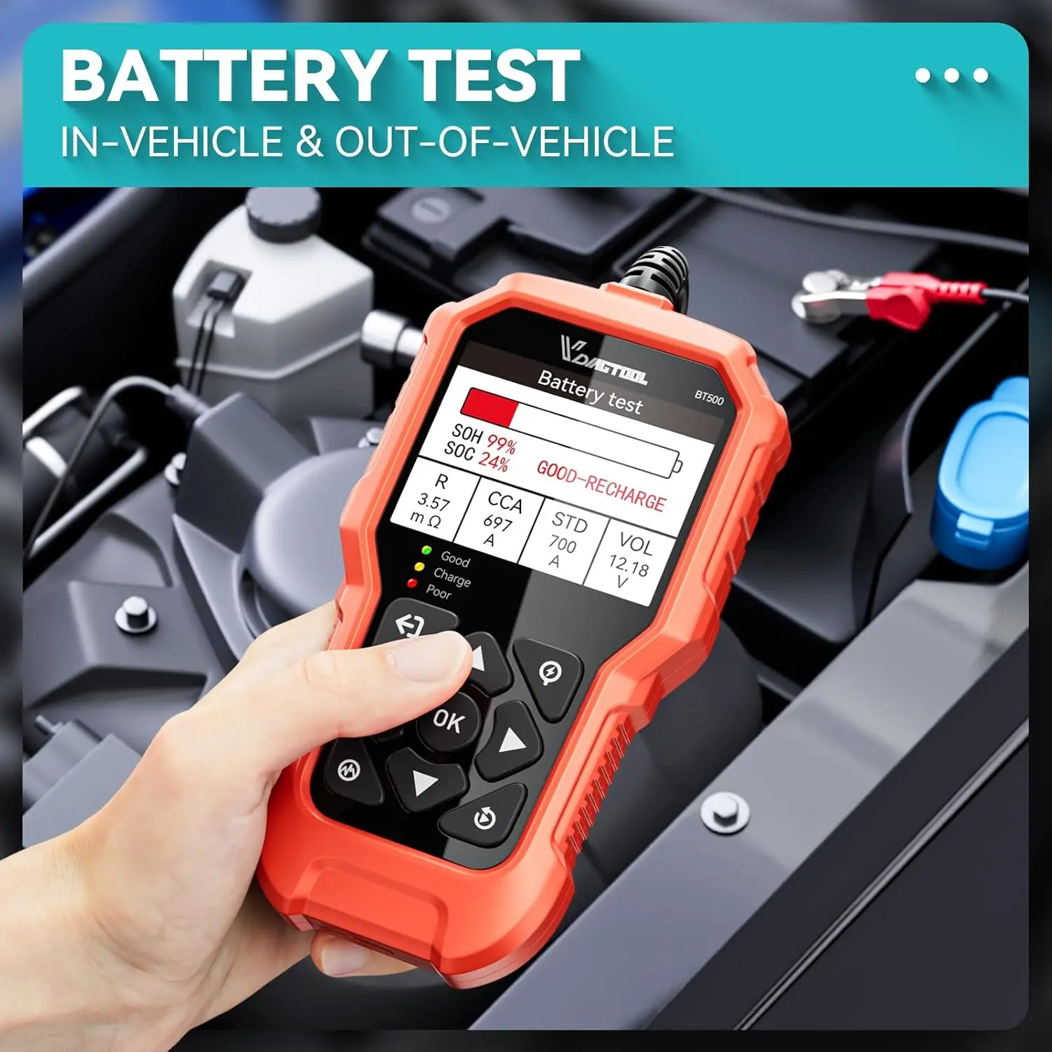 VDIAGTOOL BT500 6V/12V/24V Auto Batterie Tester 5-3000 CCA Automobil Motorrad Lkw Kurbel Laden Scanner Werkzeuge