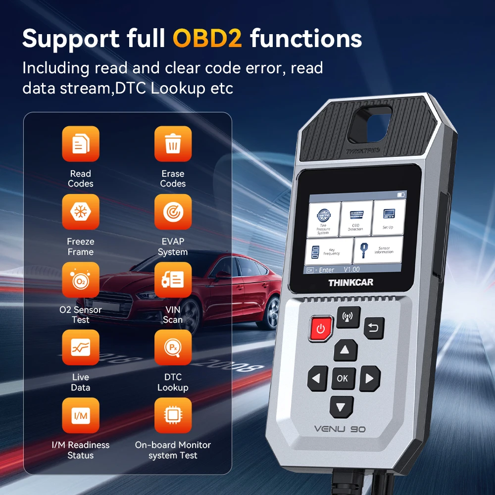 THINKCAR VENU 90 TPMS Tire Pressure Tool Relearn Activate Sensors Programming for 315MHz/433MHz Car OBD2 Code Reader Diagnostic