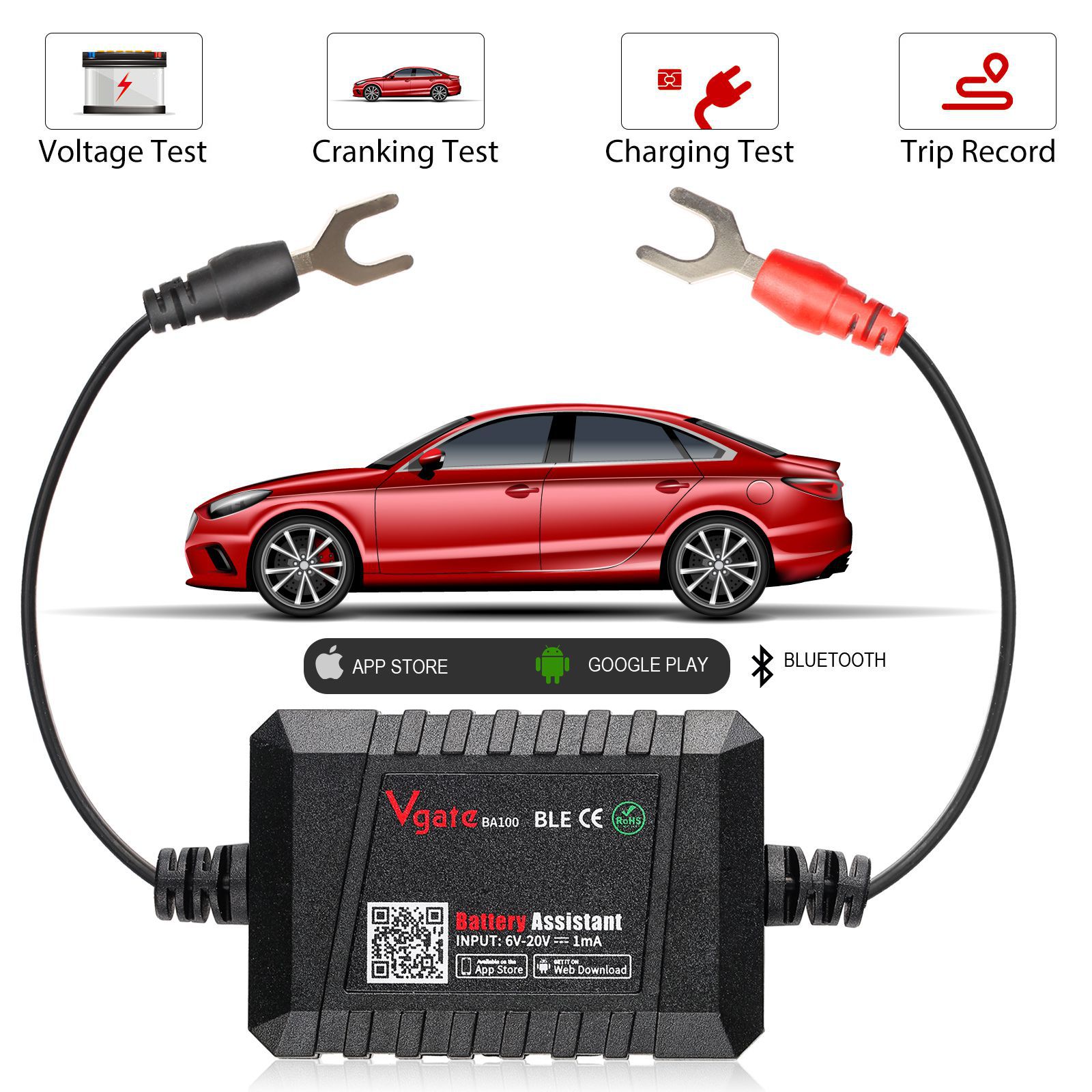 Vgate Batterie Assistent BlueTooth 4.0 Wireless 6~20V Automotive Batterie Last Tester Diagnose Analyzer Monitor für Android