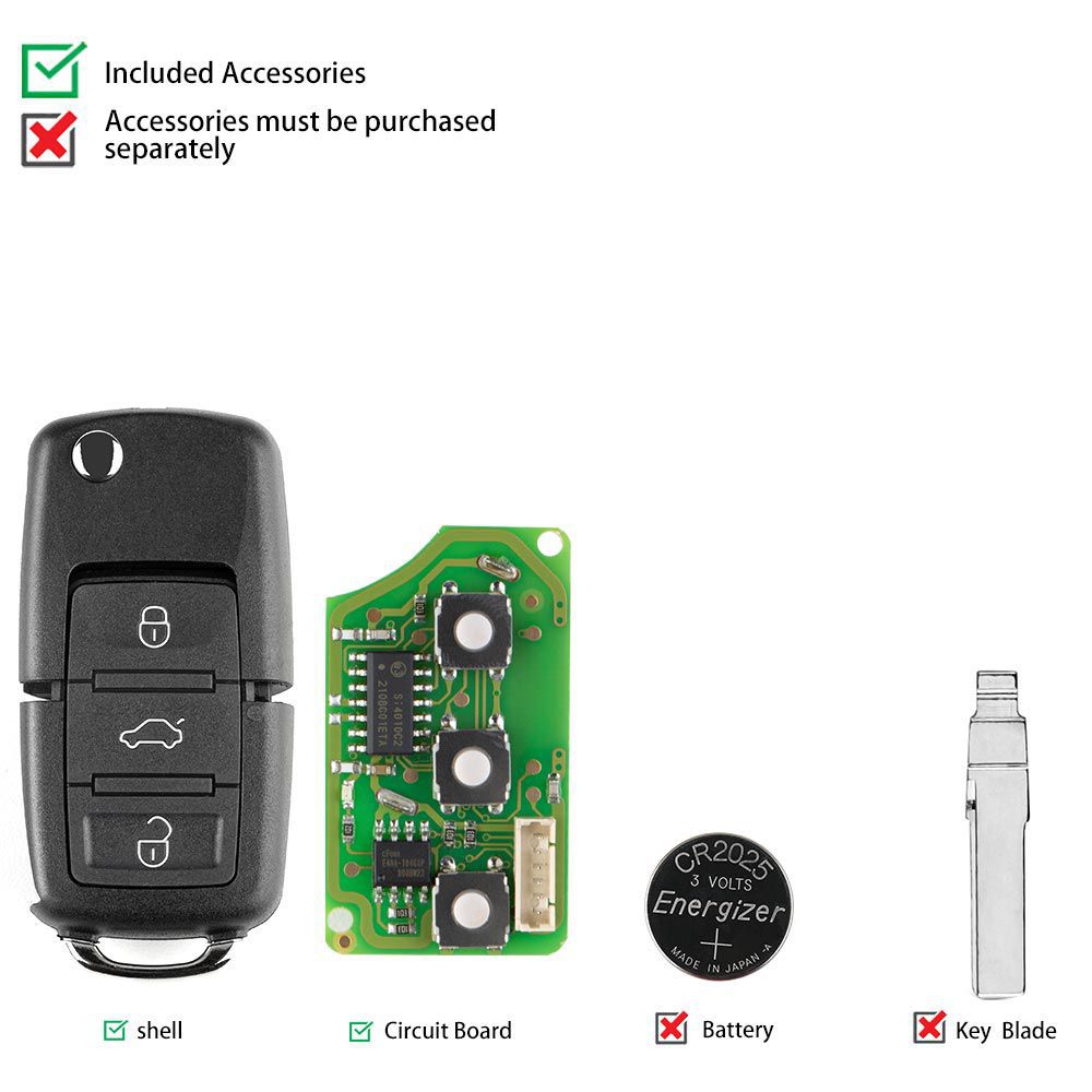 Xhorse XKB501EN Wire Remote Key VW B5 Flip 3 Buttons Englische Version 5pcs/lot