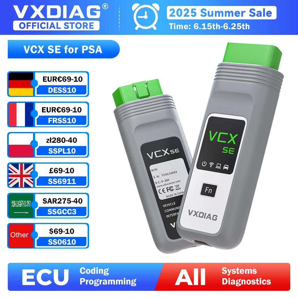 VXDIAG VCX SE for Peugeot Diagnostic Tool for Citroen Car OBD2 Scanner Code Reader ECU Coding J2534 Programming DoIP for PSA