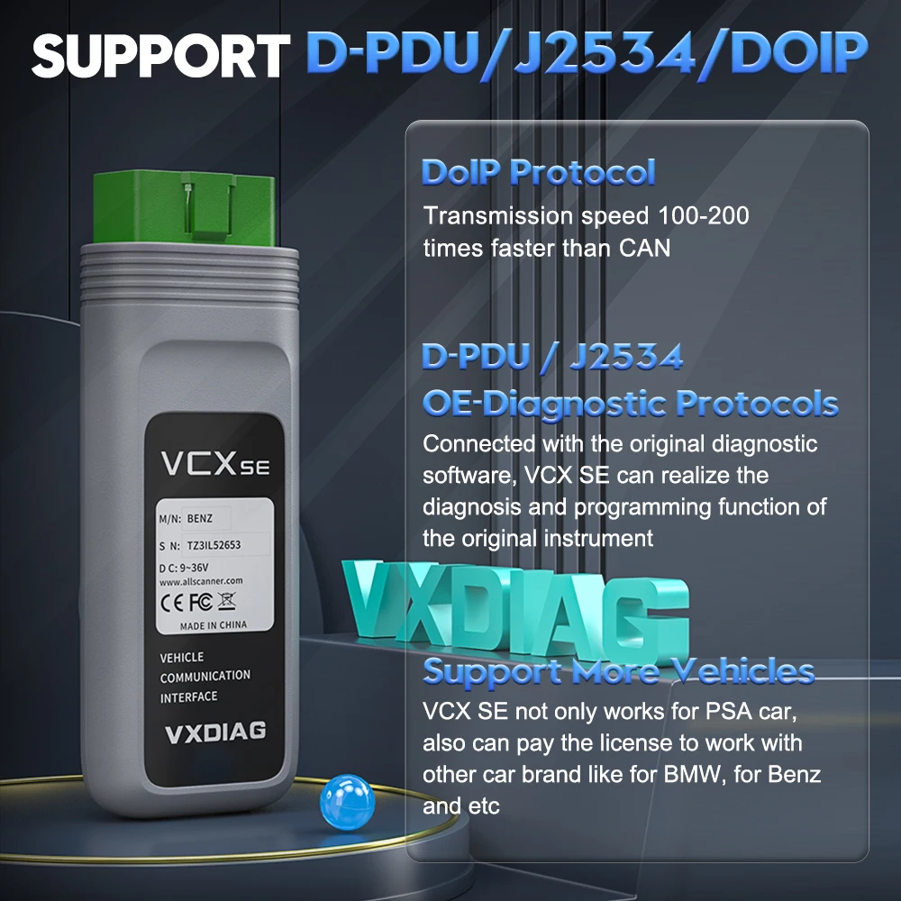 VXDIAG VCX SE for Peugeot Diagnostic Tool for Citroen Car OBD2 Scanner Code Reader ECU Coding J2534 Programming DoIP for PSA