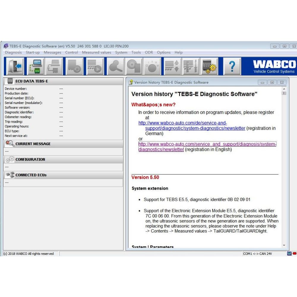 Wabco Diagnostic Software Wabco TEBS-E 5.50 + Neue Activator Englische und Deutsche Version