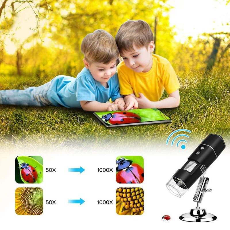 Drahtloses Digitalmikroskop 1080P HD 2MP 8 LED USB Mikroskop 50X bis 1000X WiFi Zoom Vergrößerung Handendoskop Kompatibel