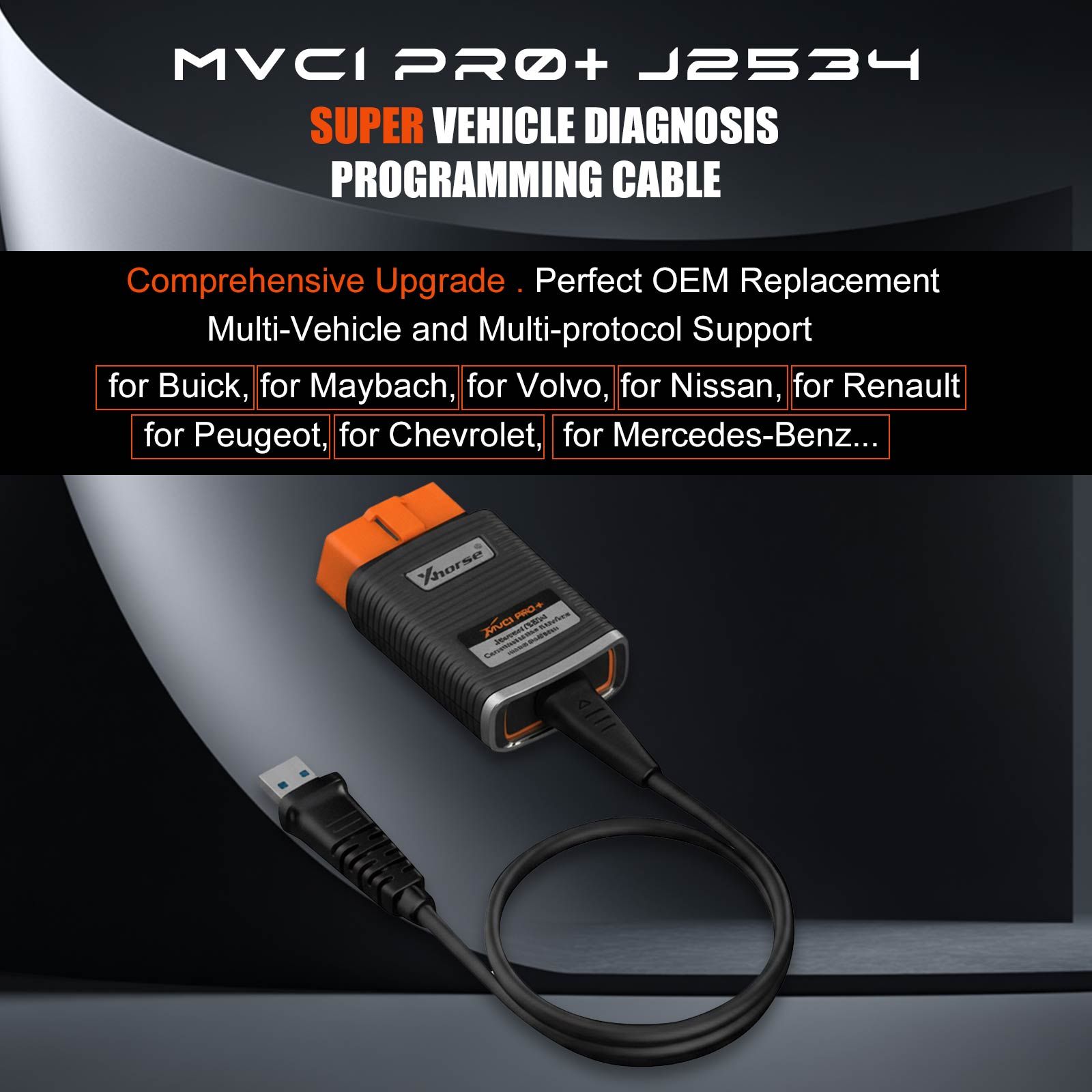 XHORSE XDMVJPGL MVCI PRO J2534 Vehicle Diagnostic Programming Cable for Benz/ Volvo/ Nissan/ Renault/ Peugeot/ GM/ Volkswagen/ Toyota