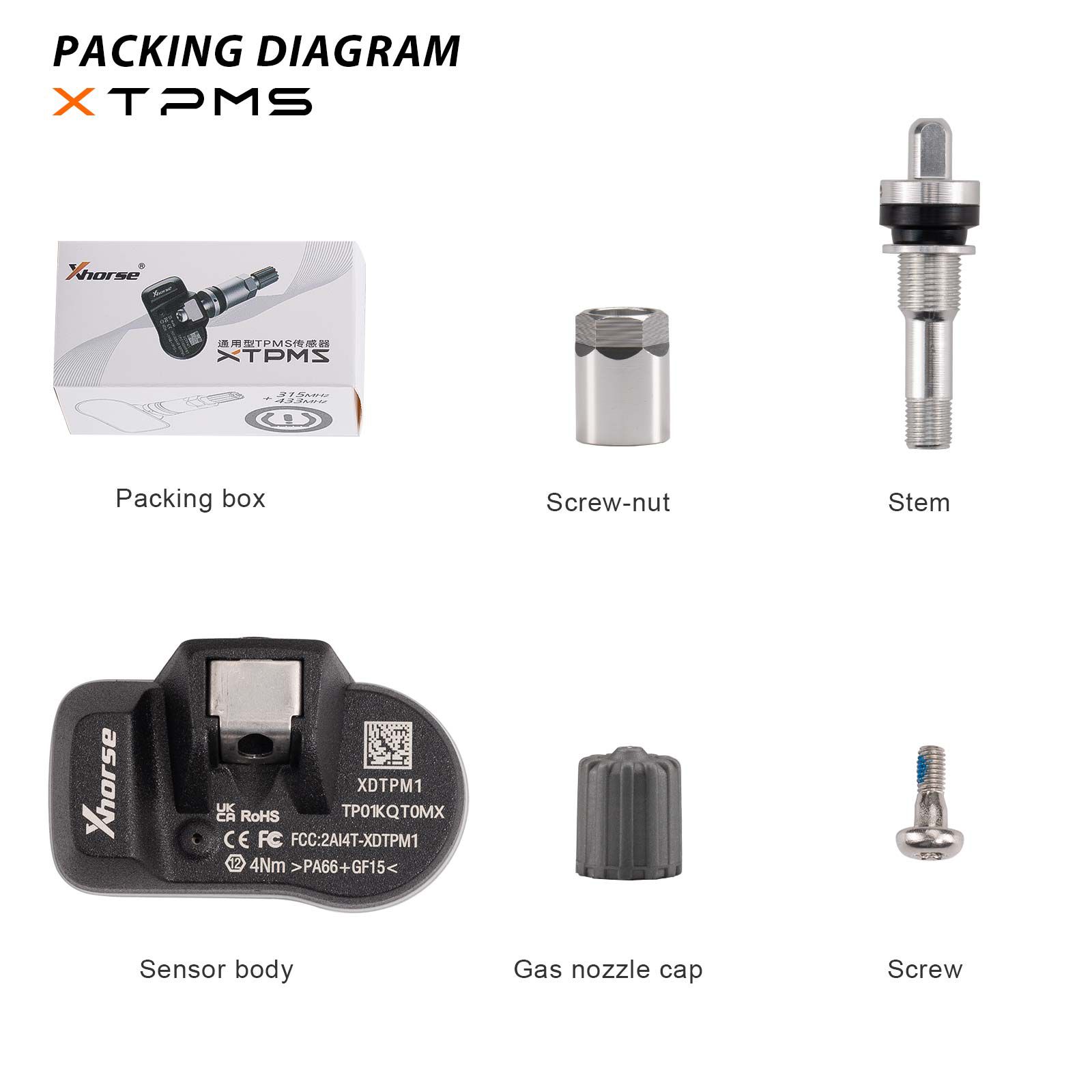 2025 Xhorse XDTPM1EN TPMS Sensor Universal Programmable XTPMS Sensor 4pcs/lot Support 315/433Mhz Work with Key Tool Max Pro/ Key Tool MIDI