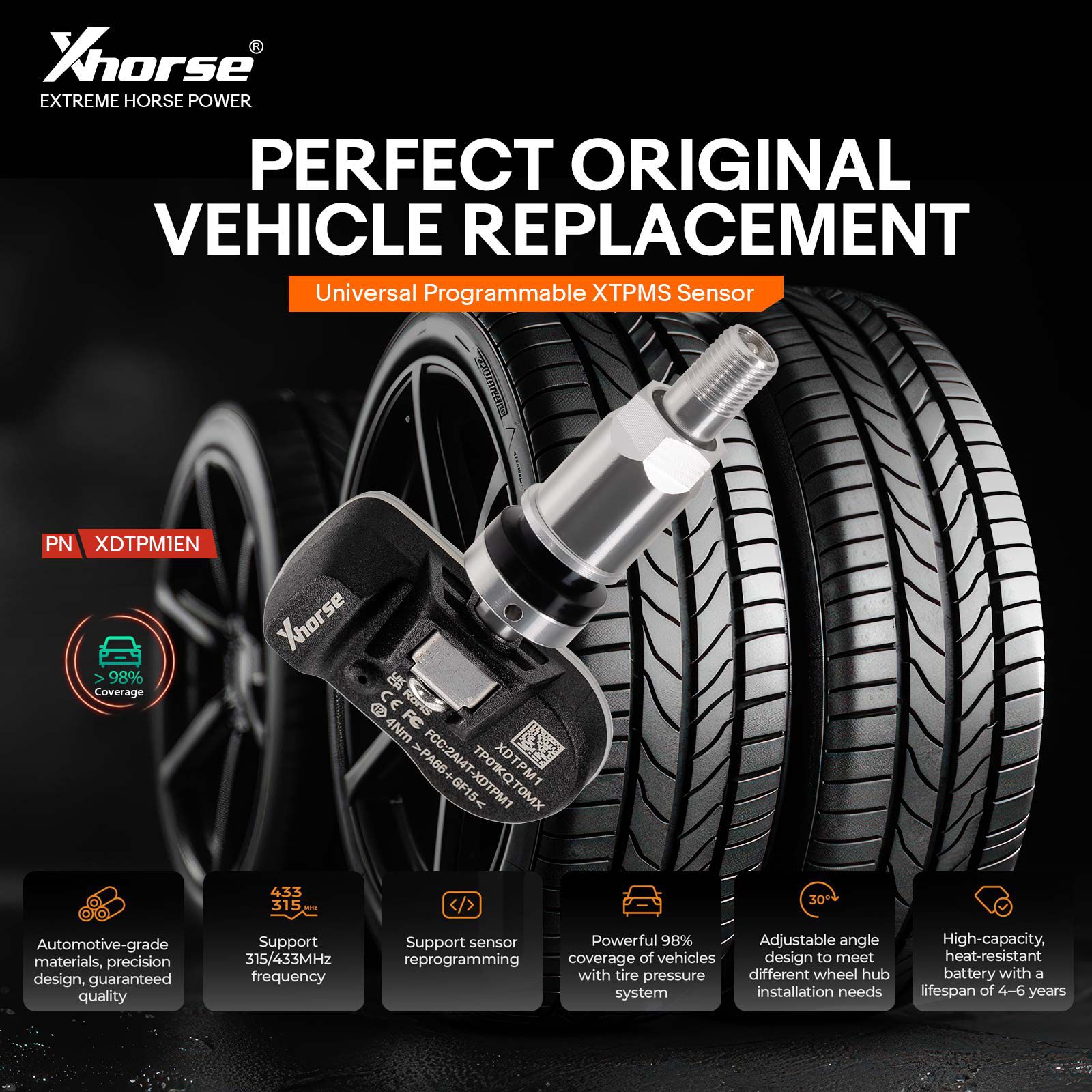 2025 Xhorse XDTPM1EN TPMS Sensor Universal Programmable XTPMS Sensor 4pcs/lot Support 315/433Mhz Work with Key Tool Max Pro/ Key Tool MIDI