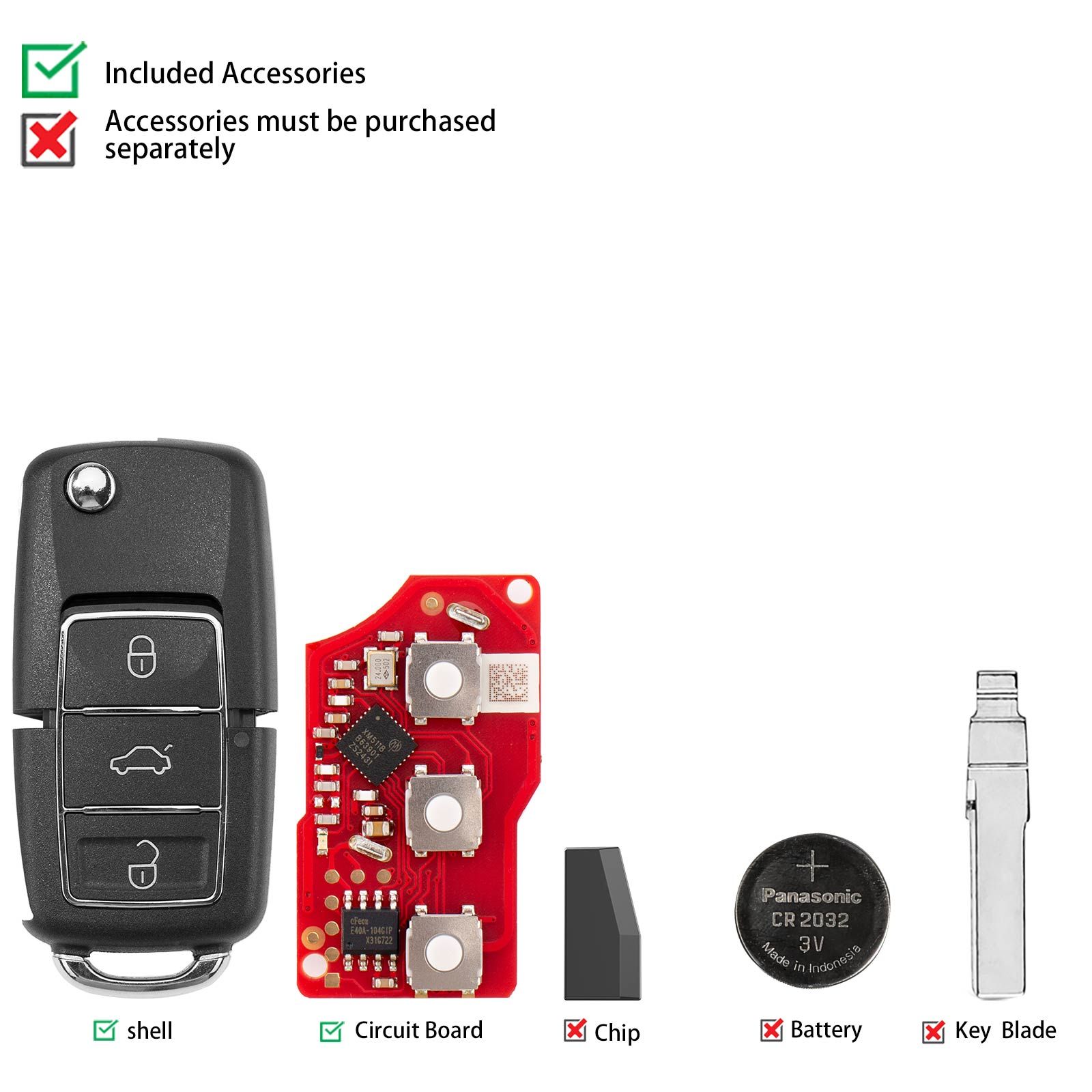XHORSE XKB526EN B5 (Folding 3 buttons - Black) Second Generation Universal Remote Key 5pcs/lot