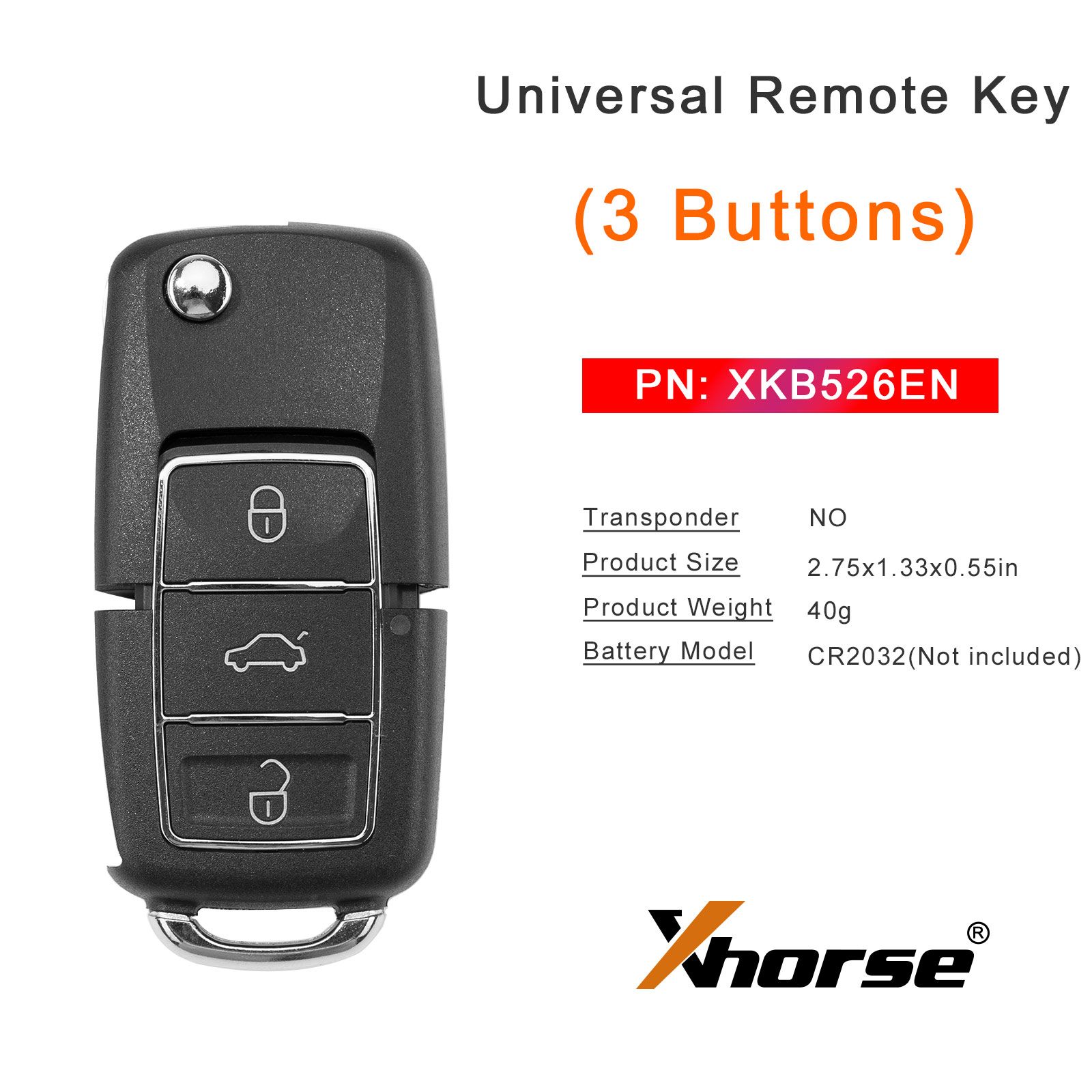 XHORSE XKB526EN B5 (Folding 3 buttons - Black) Second Generation Universal Remote Key 5pcs/lot