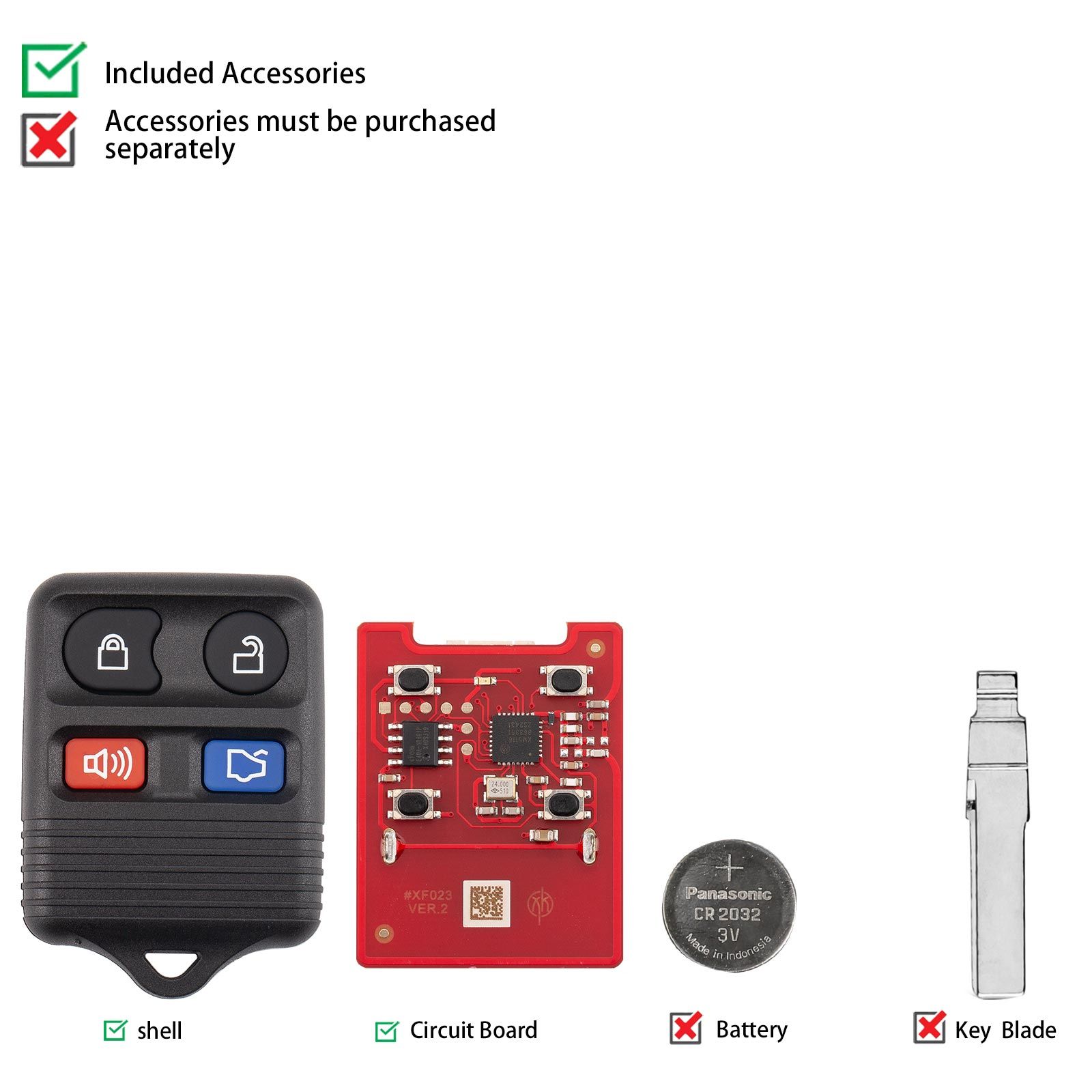 XHORSE XKFO22EN for Ford Models 4 Buttons Split Square Second Generation Wired Remote 5pcs/lot
