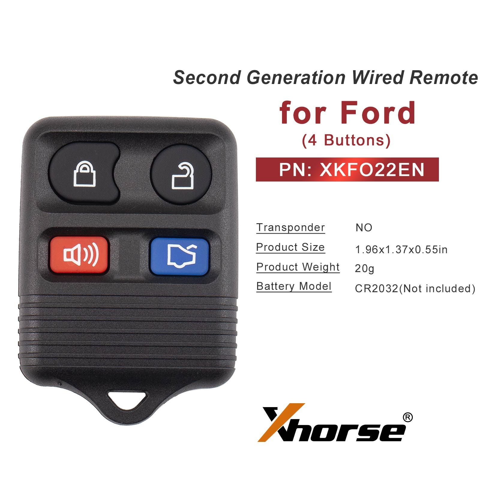 XHORSE XKFO22EN for Ford Models 4 Buttons Split Square Second Generation Wired Remote 5pcs/lot