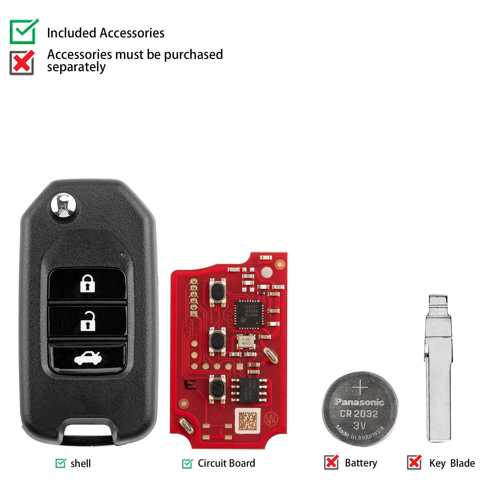 XHORSE XKHO20EN Second Generation Wire Remote Key for Honda Flip 3 Buttons 5pcs/lot