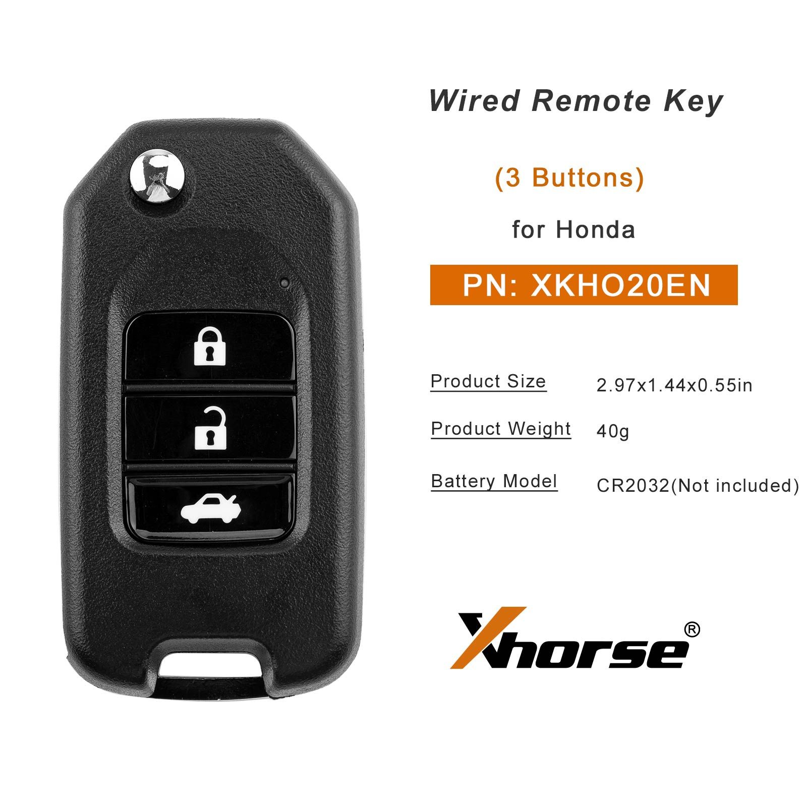XHORSE XKHO20EN Second Generation Wire Remote Key for Honda Flip 3 Buttons 5pcs/lot
