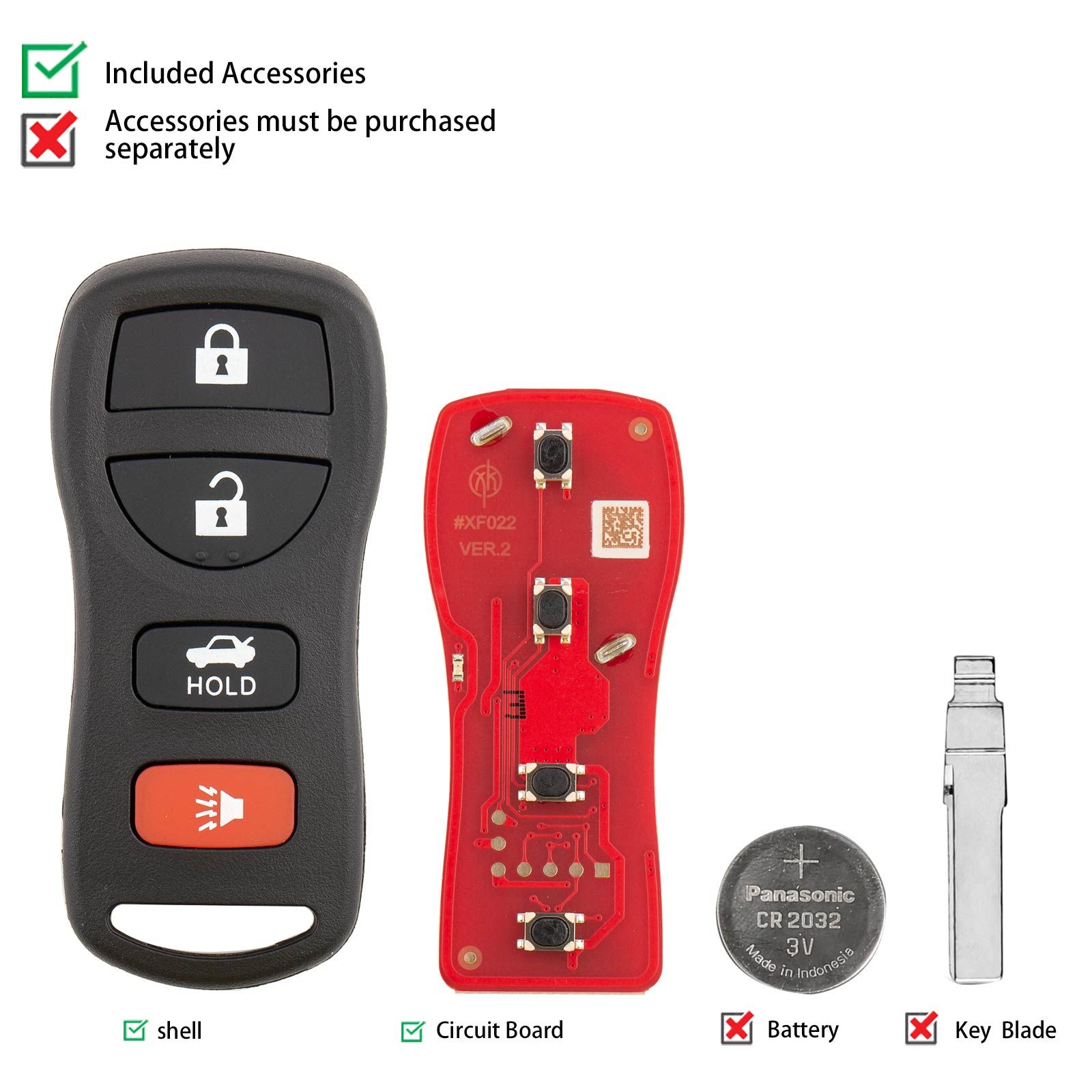 XHORSE XKNI20EN Wire Remote Key Nissan Separate 4 Buttons Second Generation Wire Remote Key 5pcs/lot