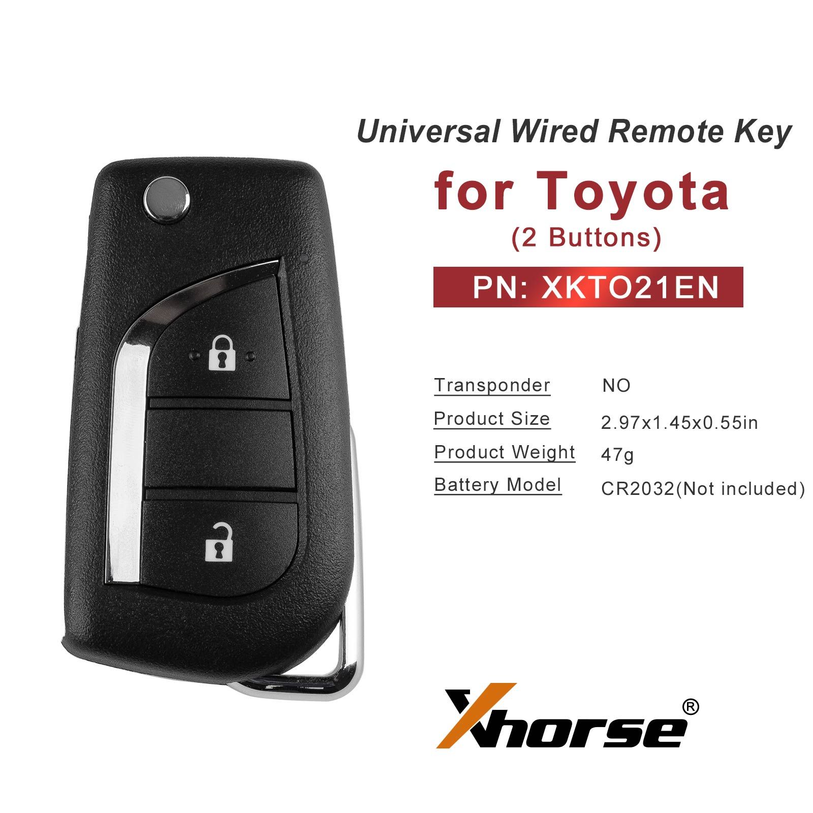 XHORSE XKTO21EN for Toyota 2 Buttons Second Generation Universal Wired Remote Key 5pcs/lot