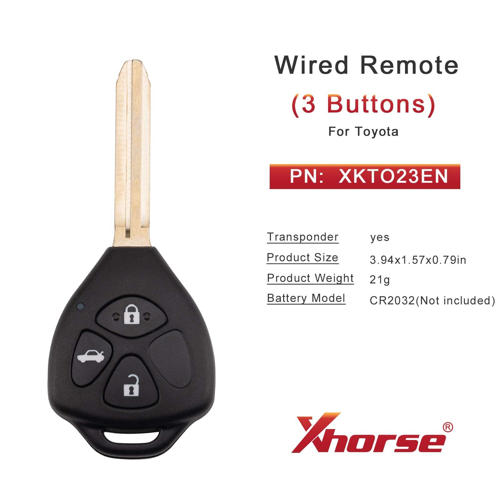 XHORSE XKTO23EN for Toyota Models Left 3 Buttons Triangle Second Generation Wired Remote 5pcs/lot