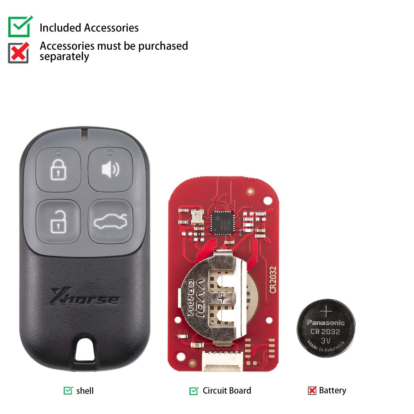 2025 XHORSE XKXH20EN VVDI Black 4 Buttons Second Generation Universal Wired Remote 5pcs/lot