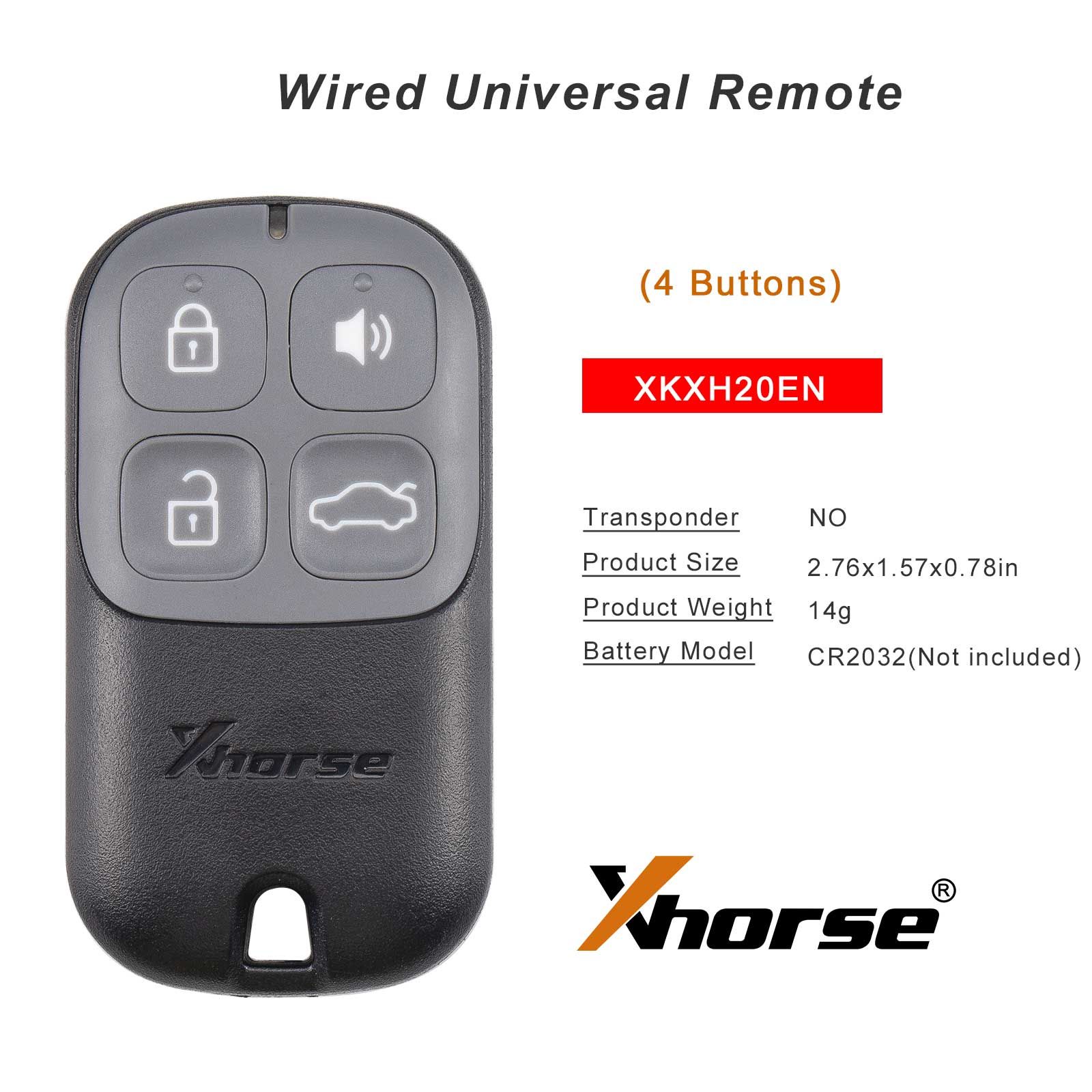2025 XHORSE XKXH20EN VVDI Black 4 Buttons Second Generation Universal Wired Remote 5pcs/lot
