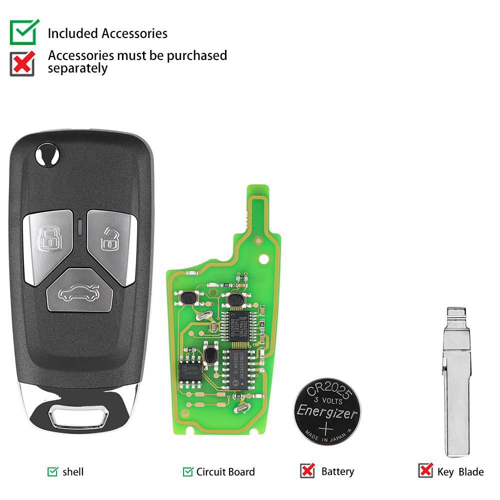XHORSE XNAU01EN Audi Style Wireless VVDI Universal Flip Remote Key mit 3/4 Button 5pcs/lot