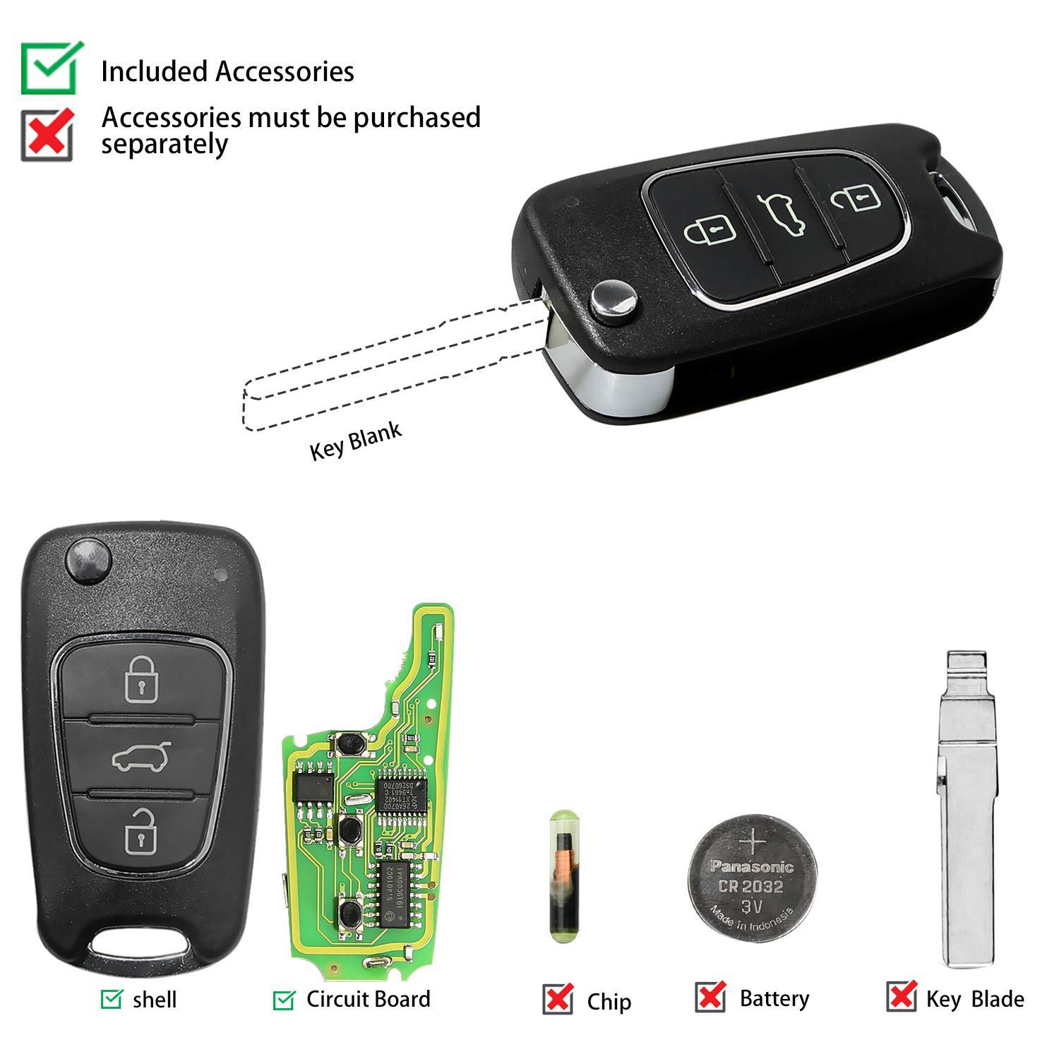 Xhorse XNHY02EN Wireless Remote Key Hyundai Flip 3 Tasten Englisch 10pcs/lot