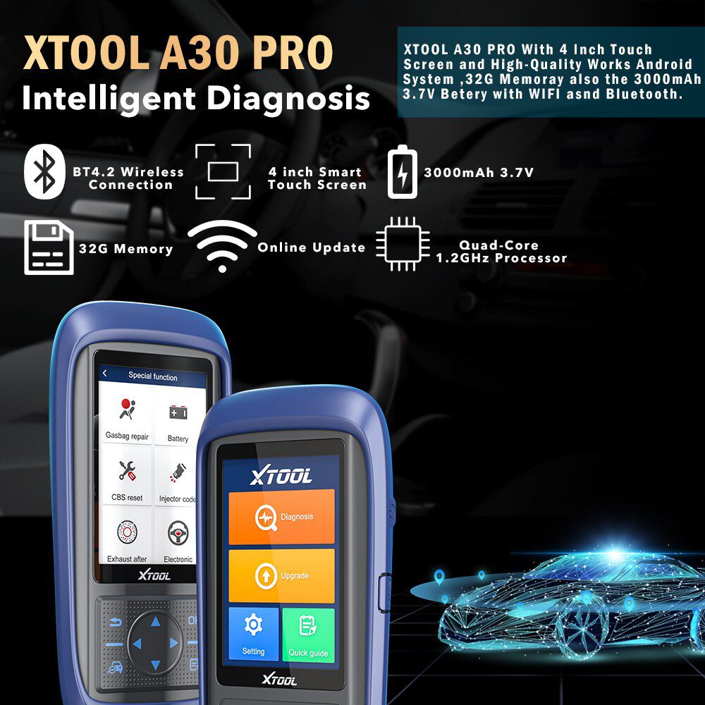 Xtool A30 PRO Touchscreen OBD2 Auto-Kfz-Diagnosewerkzeug mit 15-Arten-Reset-Funktionen DPF TPMS SAS ÖL EPB IMMO Freies Update