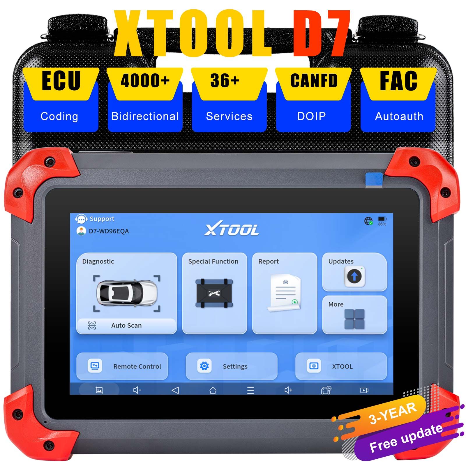 XTOOL D7 Automotive Diagnostic Tool Bi-Directional Support OE-Level Full Diagnosis with 36+ Services IMMO/Key Programming ABS Bleeding