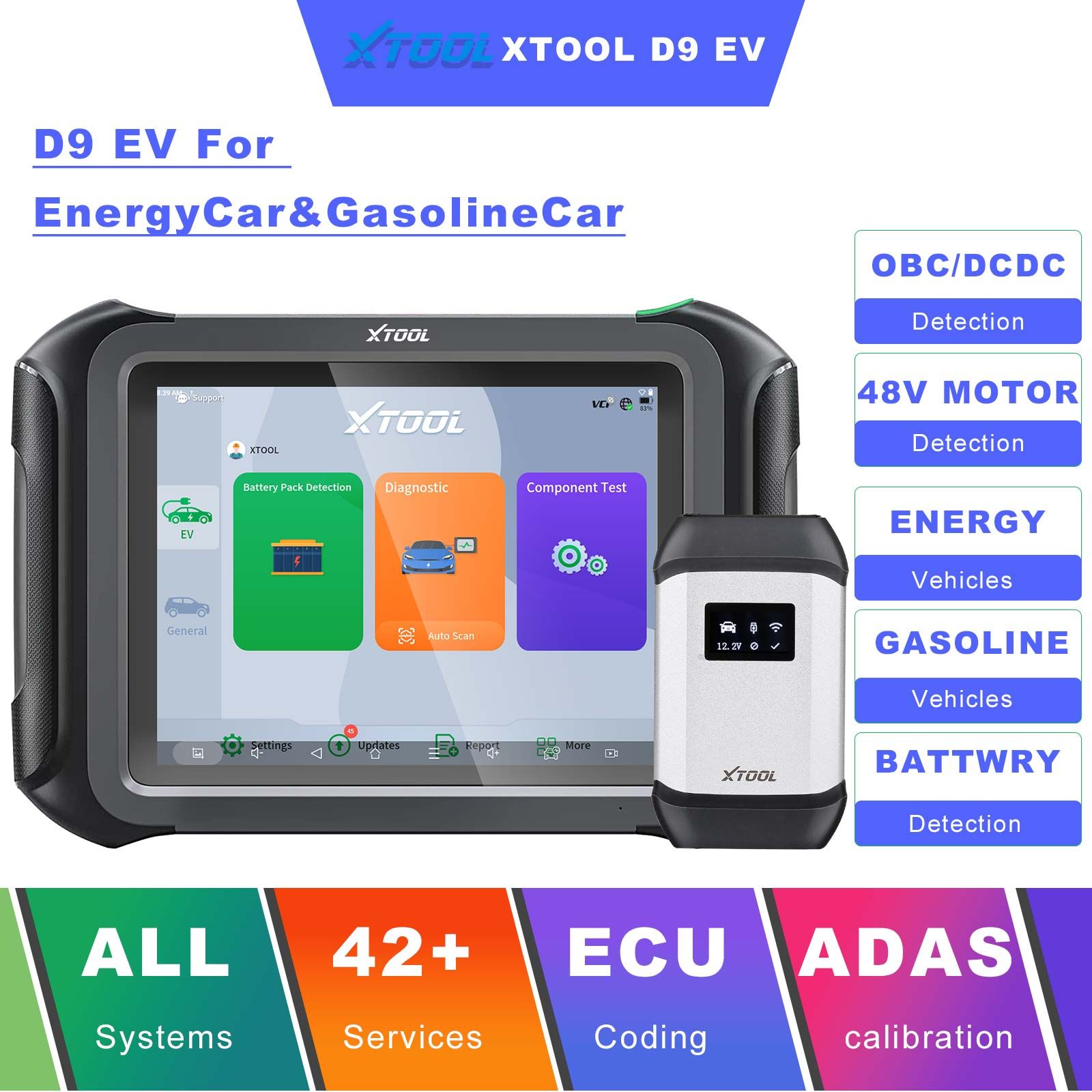 XTOOL D9 EV Electric Vehicles Diagnostic Tablet Support DoIP and CAN-FD For Tesla For BYD With Battery Pack Detection