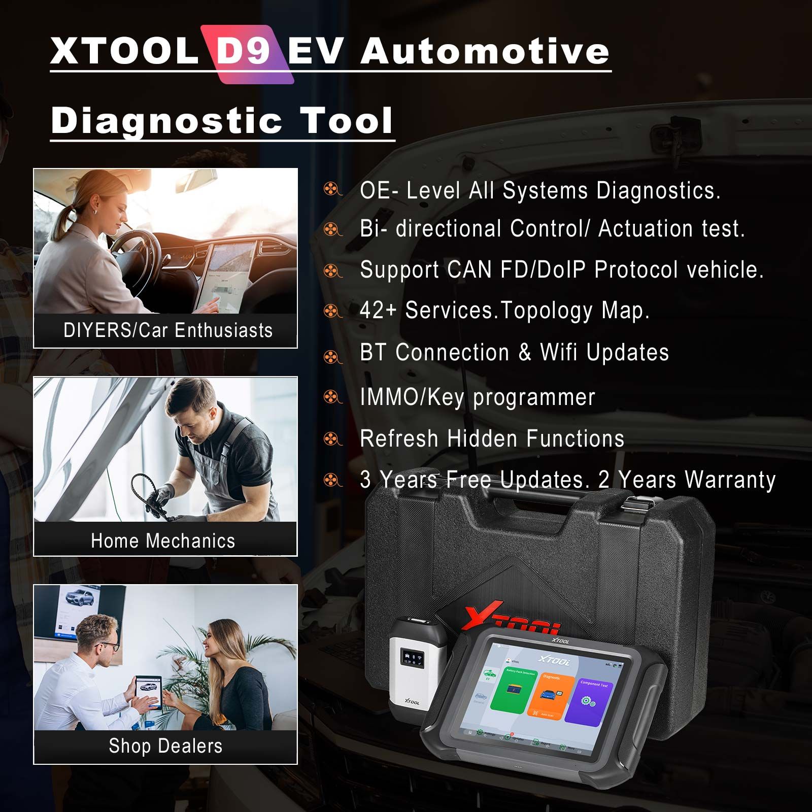 XTOOL D9 EV Electric Vehicles Diagnostic Tablet Support DoIP and CAN-FD For Tesla For BYD With Battery Pack Detection