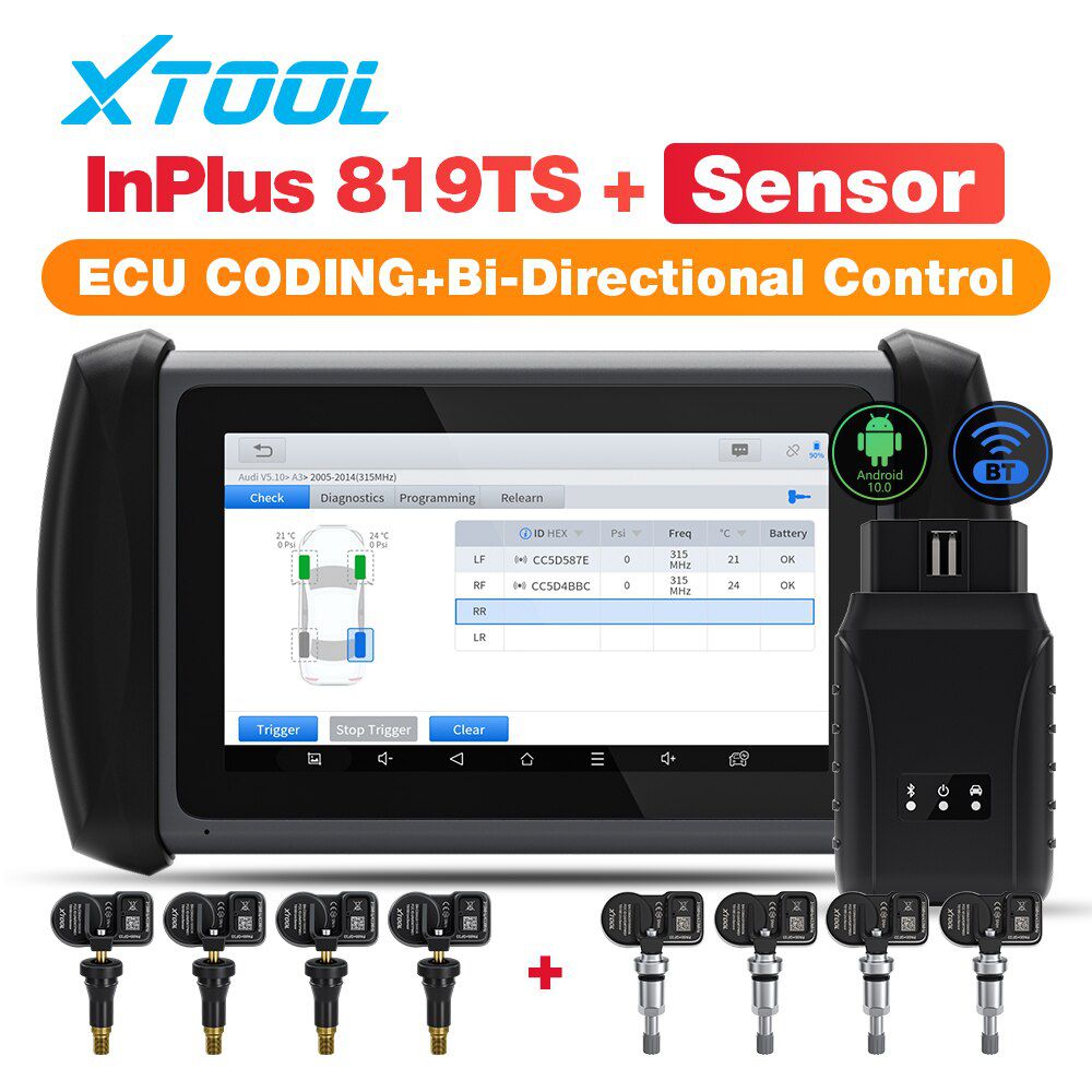 XTOOL InPlus IP819TS TPMS Programmierung Alle Systeme Diagnose Bi-Directional Control 30+ Zurücksetzen Bluetooth Automotive WIth 4pcTS100