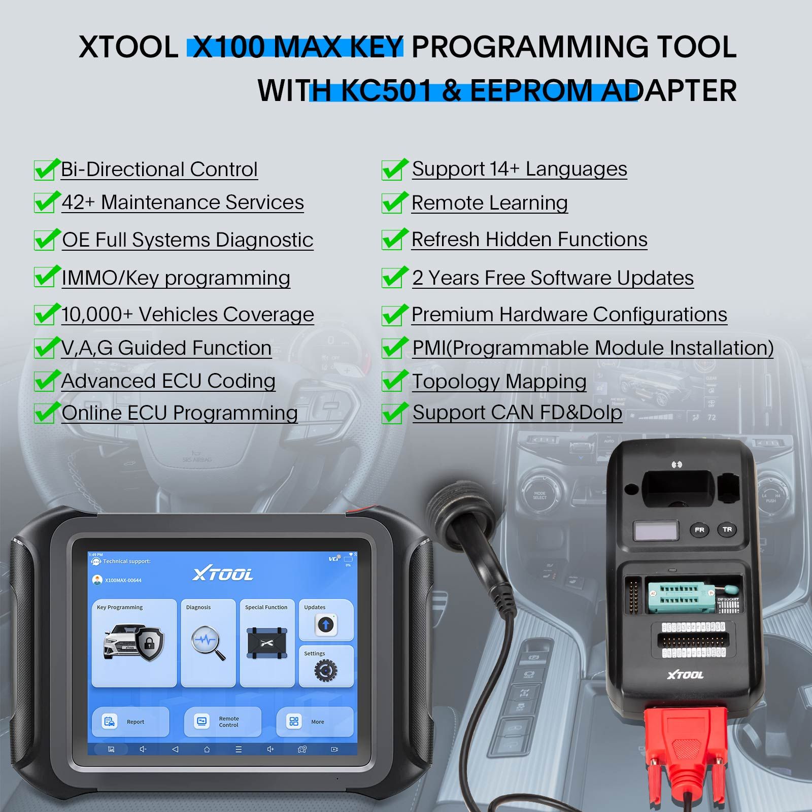 2025 XTOOL X100 MAX Auto Key Programmer IMMO Elite Diagnostic Tools With KC501 ECU Coding Full Bidirectional Control Update of X100 PAD3