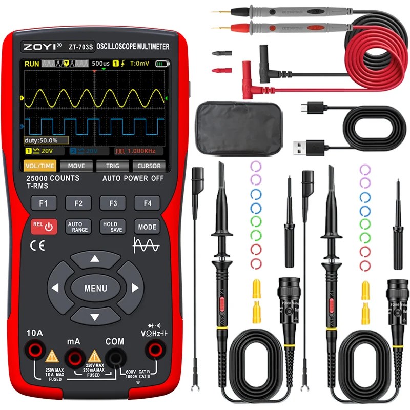 ZT-703S 3-in-1 Oszilloskop-Multimeter - 3.5 Zoll IPS Display, Dual Channel, 50MHz Bandbreite, 25000 Counts